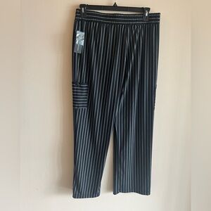 Women Black/white Striped Pants With Pockets/size Large/nwt